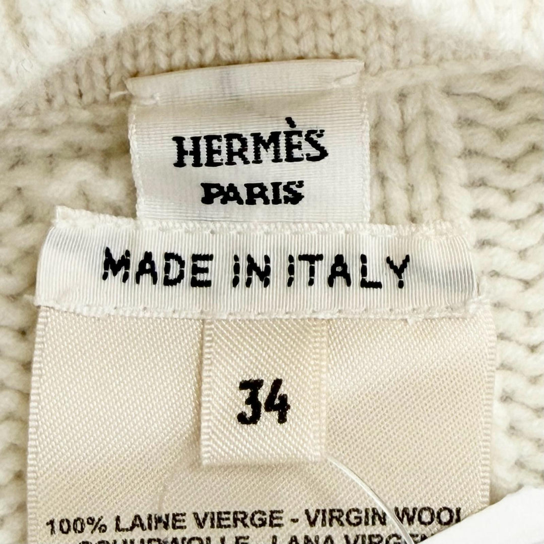 未使用品△HERMES エルメス 24AW 4H2904D3 バージンウール100％ Hモチーフ ニット ポンチョ アイボリー 34 イタリア製 レディース