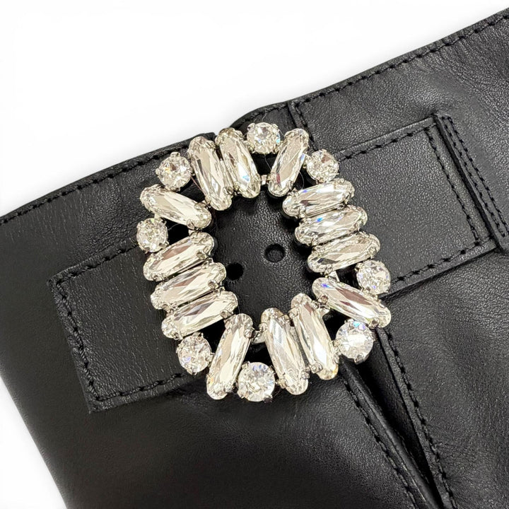極美品△ROGER VIVIER ロジェヴィヴィエ クリスタルバックル レザー バイカーブーツ アンクルブーツ ショートブーツ ブラック 36.5 伊製