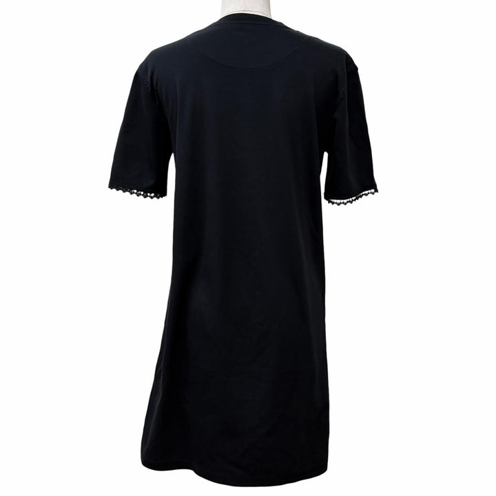 美品★HERMES エルメス 5H4505DC コットン100％ PALEFROI 袖口レース使い 半袖 Tシャツ ワンピース ブラック 34 イタリア製 レディース