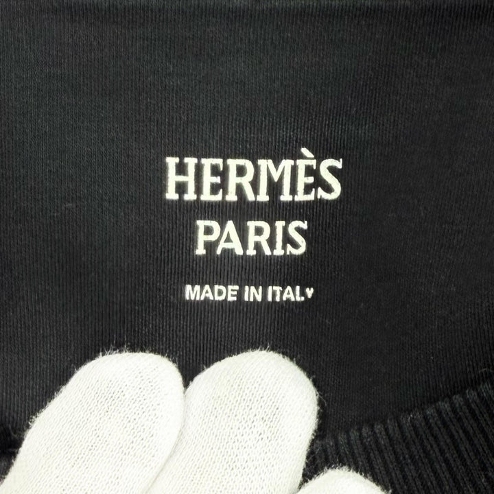 美品★HERMES エルメス 5H4505DC コットン100％ PALEFROI 袖口レース使い 半袖 Tシャツ ワンピース ブラック 34 イタリア製 レディース