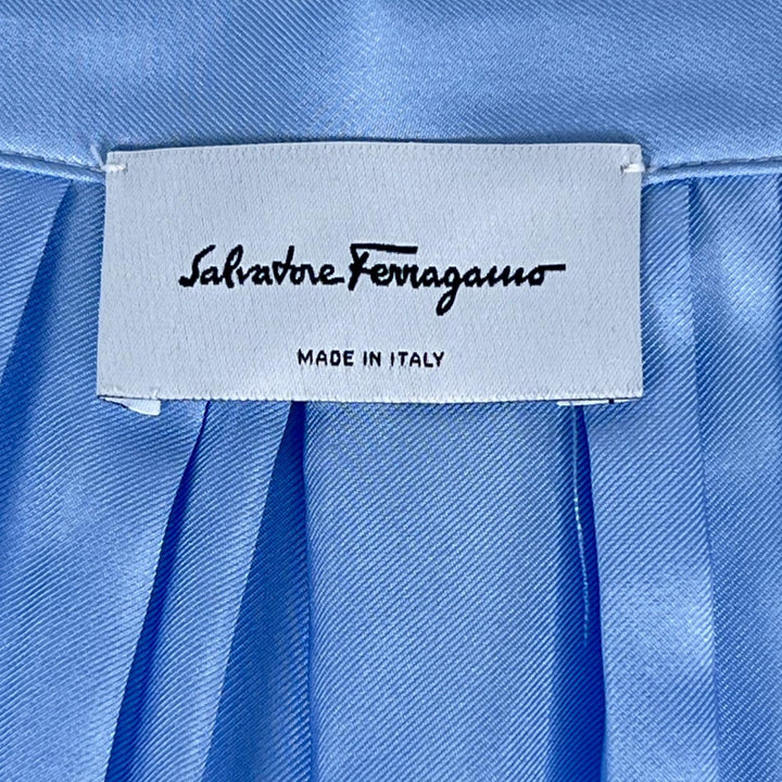 未使用品▲Salvatore Ferragamo サルヴァトーレフェラガモ シルク プリーツ ロングスカート ライトブルー 38 イタリア製 正規品 レディース