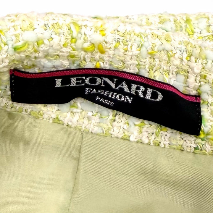 極美品★LEONARD FASHION レオナール ファッション ロゴボタン付 ツイード ジャケット＋スカート セットアップ JK:38 SK:64-91 正規品