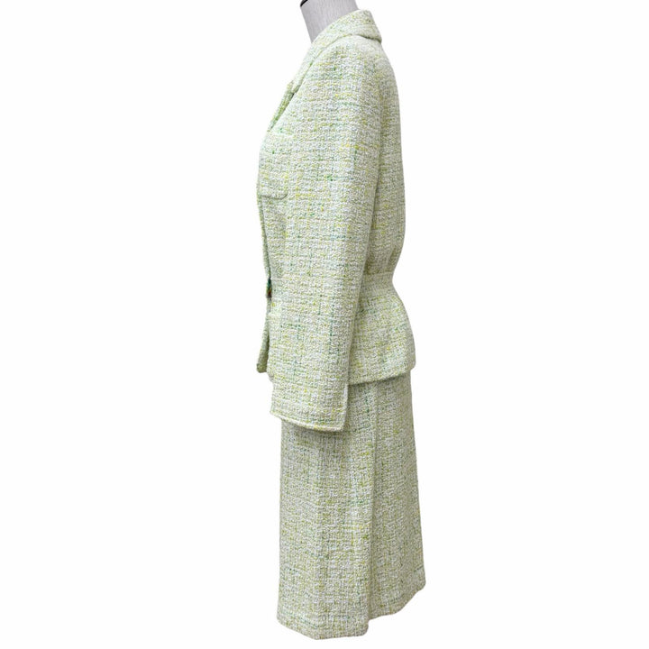 極美品★LEONARD FASHION レオナール ファッション ロゴボタン付 ツイード ジャケット＋スカート セットアップ JK:38 SK:64-91 正規品