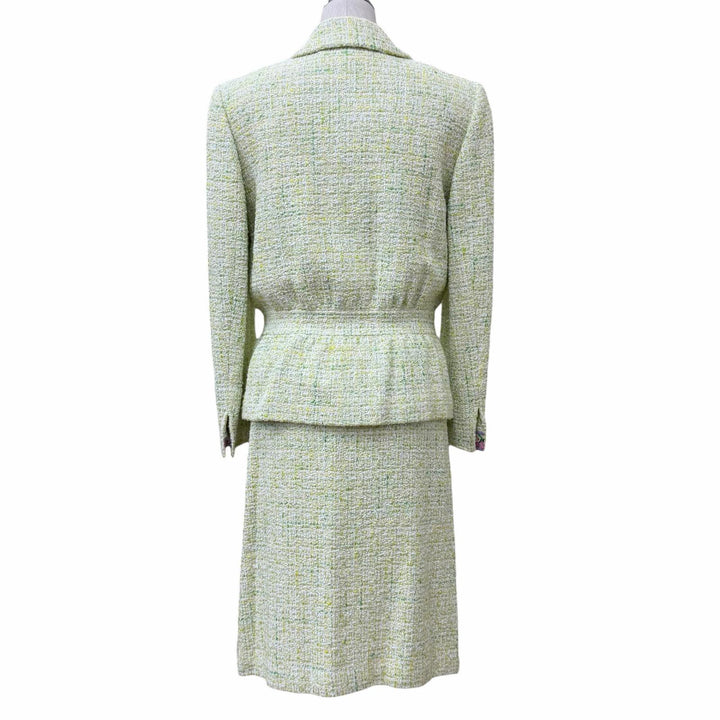 極美品★LEONARD FASHION レオナール ファッション ロゴボタン付 ツイード ジャケット＋スカート セットアップ JK:38 SK:64-91 正規品