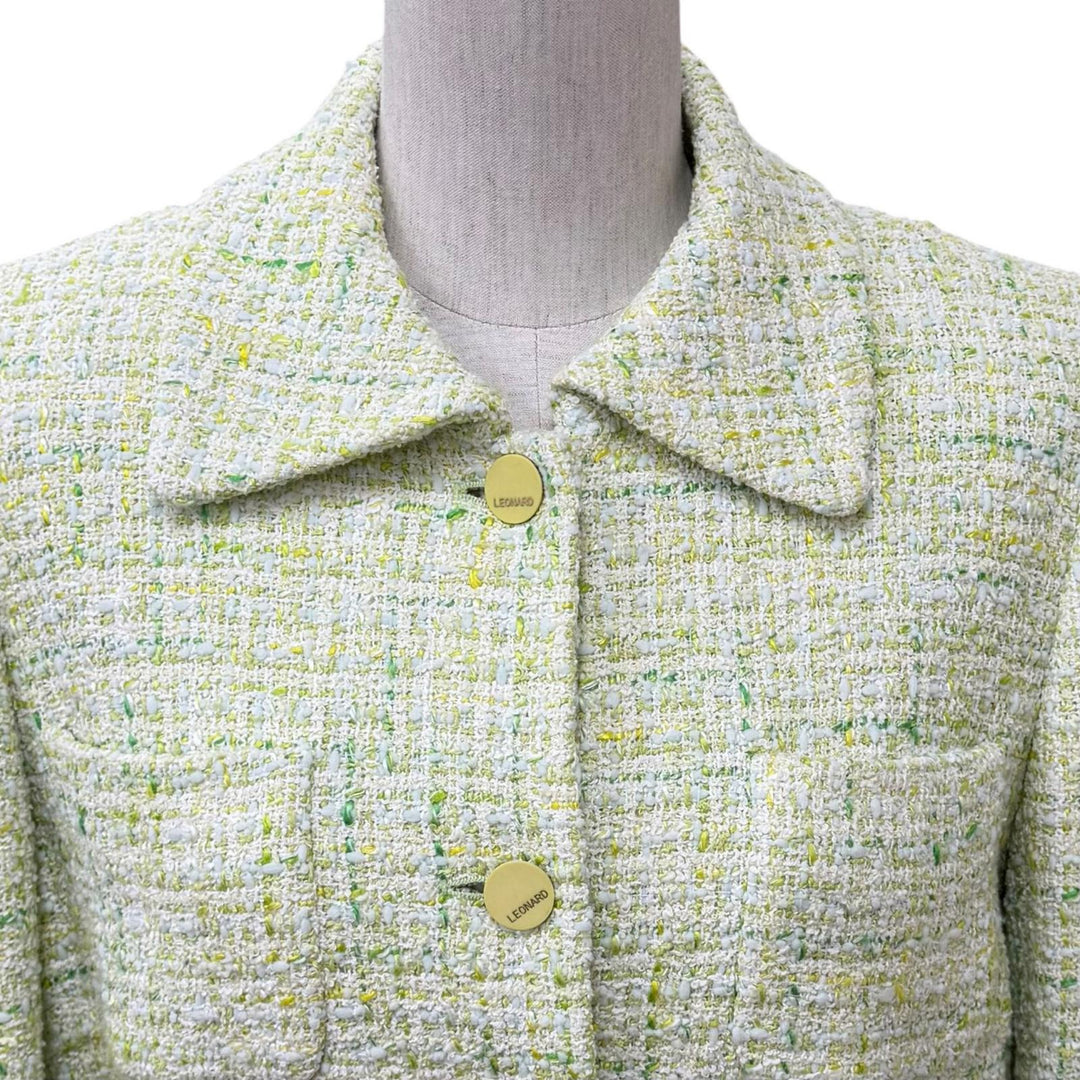 極美品★LEONARD FASHION レオナール ファッション ロゴボタン付 ツイード ジャケット＋スカート セットアップ JK:38 SK:64-91 正規品