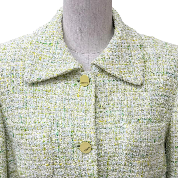 極美品★LEONARD FASHION レオナール ファッション ロゴボタン付 ツイード ジャケット＋スカート セットアップ JK:38 SK:64-91 正規品