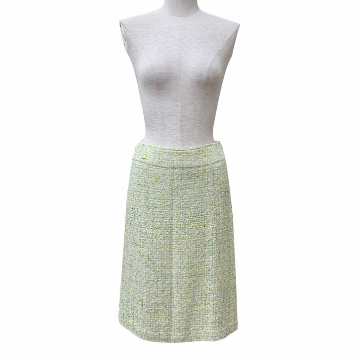 極美品★LEONARD FASHION レオナール ファッション ロゴボタン付 ツイード ジャケット＋スカート セットアップ JK:38 SK:64-91 正規品