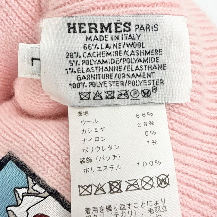 極美品△HERMES エルメス H252002N ビーニー リーサ スラローム ウール カシミヤ ローズサクラ セリエボタン ニットキャップ L 正規品