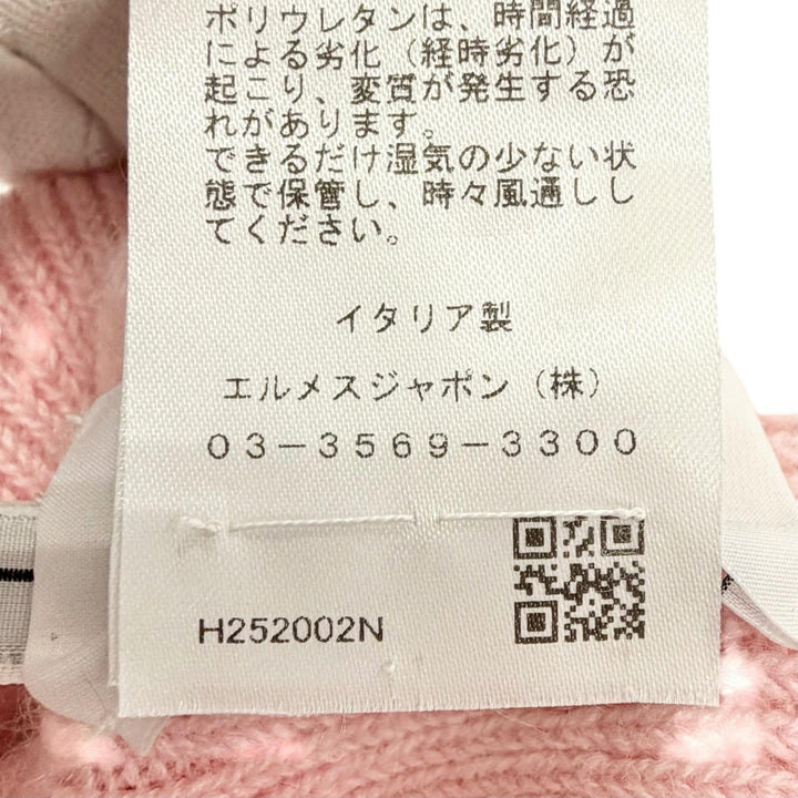極美品△HERMES エルメス H252002N ビーニー リーサ スラローム ウール カシミヤ ローズサクラ セリエボタン ニットキャップ L 正規品