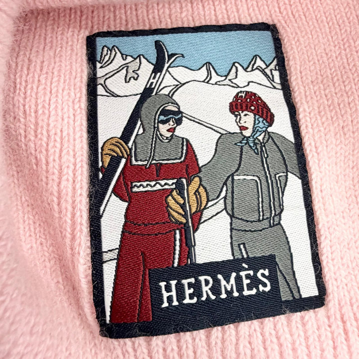 極美品△HERMES エルメス H252002N ビーニー リーサ スラローム ウール カシミヤ ローズサクラ セリエボタン ニットキャップ L 正規品