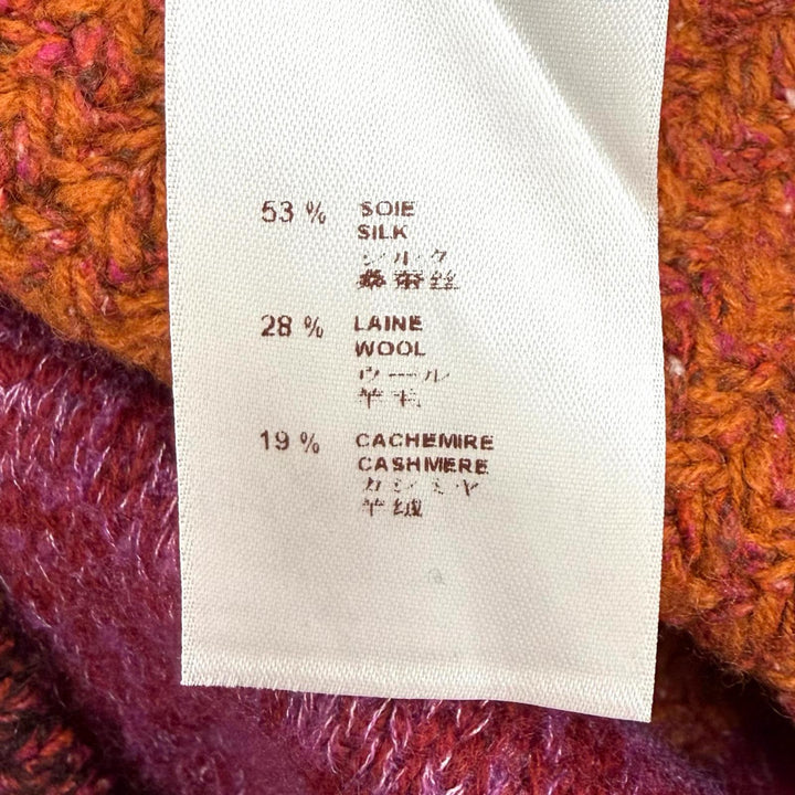 極美品★LOUIS VUITTON ルイヴィトン シルク カシミヤ混 ロゴプレート付 Vネック ロングカーディガン マルチ L イタリア製 正規品