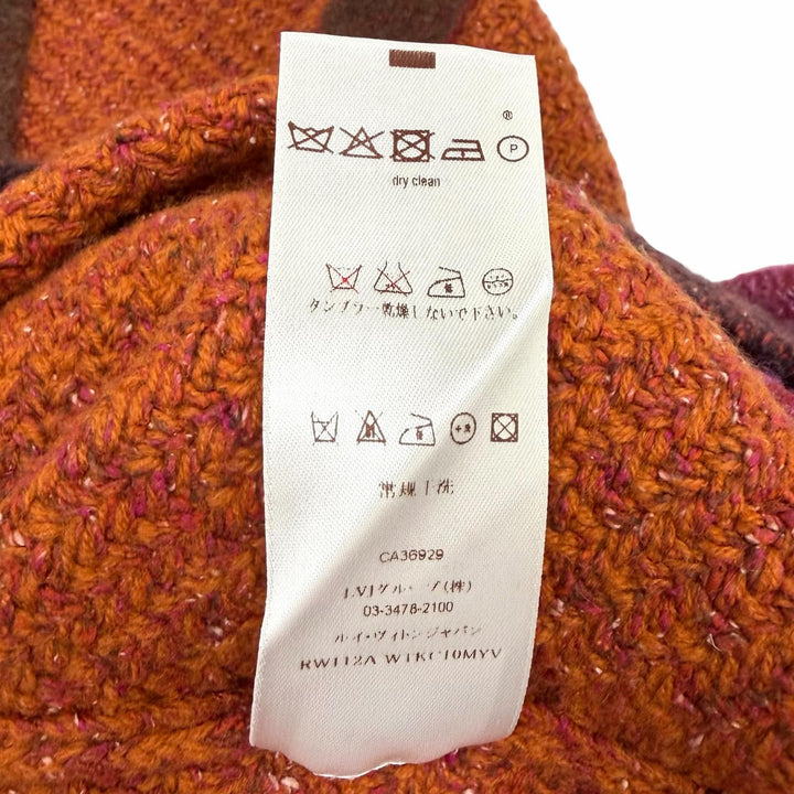 極美品★LOUIS VUITTON ルイヴィトン シルク カシミヤ混 ロゴプレート付 Vネック ロングカーディガン マルチ L イタリア製 正規品