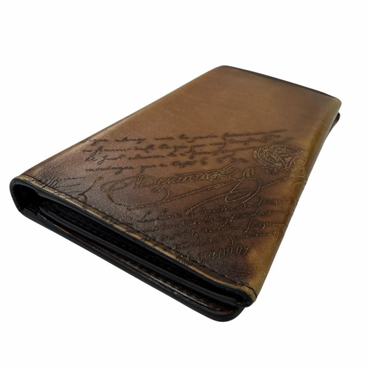良品□BERLUTI ベルルッティ エスパス エン レザー スクリット カリグラフィ 札入れ 長財布 ロングウォレット 茶 イタリア製 メンズ