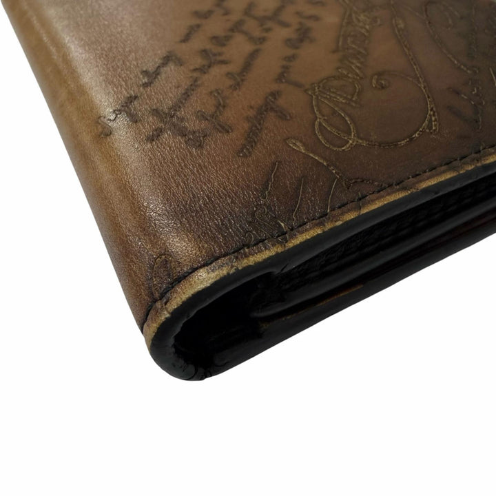 良品□BERLUTI ベルルッティ エスパス エン レザー スクリット カリグラフィ 札入れ 長財布 ロングウォレット 茶 イタリア製 メンズ