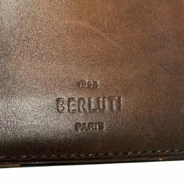 良品□BERLUTI ベルルッティ エスパス エン レザー スクリット カリグラフィ 札入れ 長財布 ロングウォレット 茶 イタリア製 メンズ