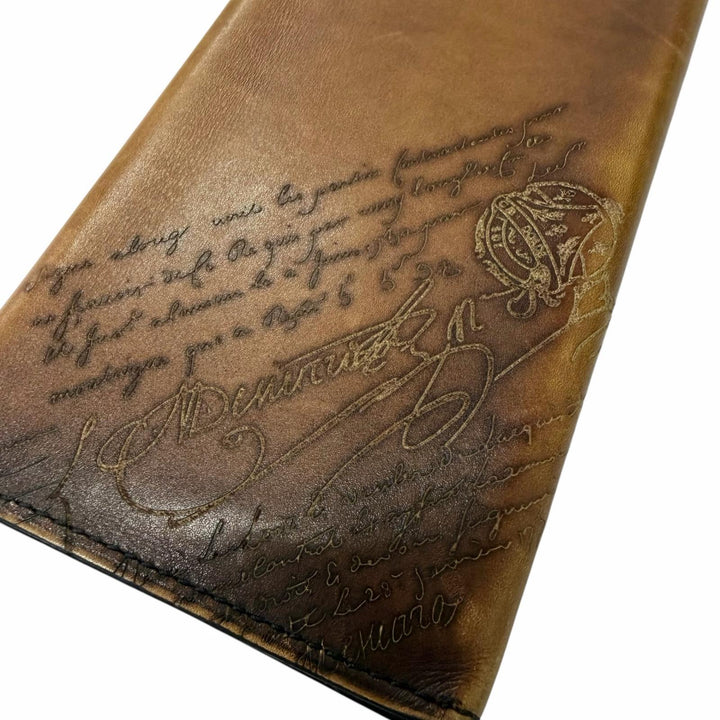 良品□BERLUTI ベルルッティ エスパス エン レザー スクリット カリグラフィ 札入れ 長財布 ロングウォレット 茶 イタリア製 メンズ