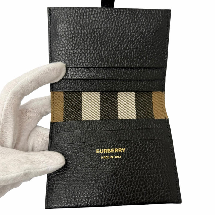 未使用品□BURBERRY バーバリー レザー 裏地チェック柄 コインケース カードケース 小銭入れ ブラック イタリア製 メンズ 保存袋付き