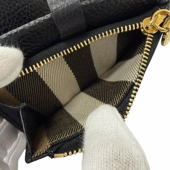 未使用品□BURBERRY バーバリー レザー 裏地チェック柄 コインケース カードケース 小銭入れ ブラック イタリア製 メンズ 保存袋付き