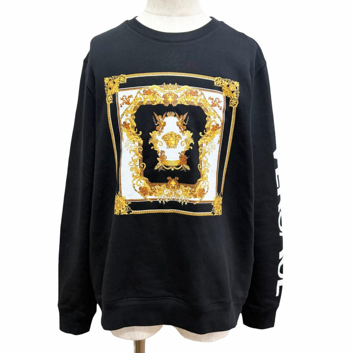 極美品□VERSACE ヴェルサーチ 2022年製 メデューサ アームロゴプリント 長袖 トレーナー スウェットシャツ ブラック L 正規品 メンズ