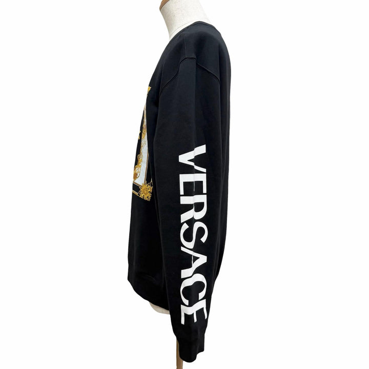 極美品□VERSACE ヴェルサーチ 2022年製 メデューサ アームロゴプリント 長袖 トレーナー スウェットシャツ ブラック L 正規品 メンズ