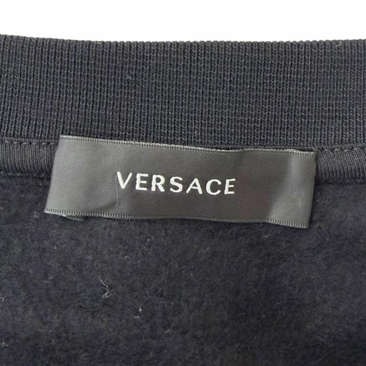 極美品□VERSACE ヴェルサーチ 2022年製 メデューサ アームロゴプリント 長袖 トレーナー スウェットシャツ ブラック L 正規品 メンズ