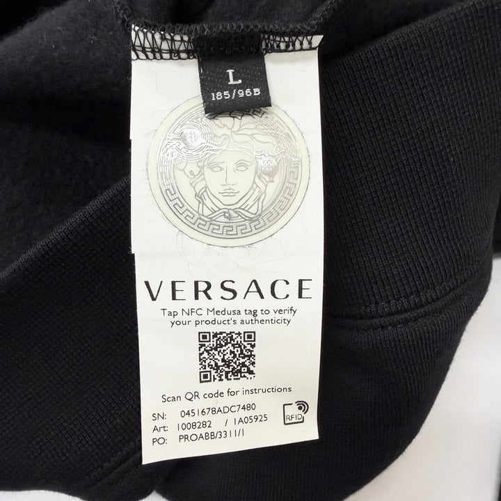極美品□VERSACE ヴェルサーチ 2022年製 メデューサ アームロゴプリント 長袖 トレーナー スウェットシャツ ブラック L 正規品 メンズ