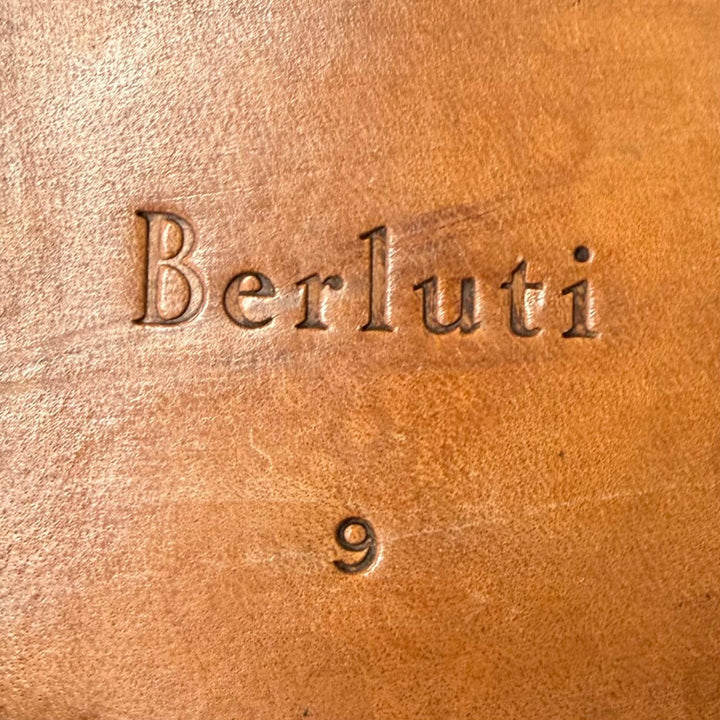 良品□Berluti ベルルッティ ブル二コ プレーントゥ レザー レースアップ ベルト付き アンクルブーツ ブラウン 9 イタリア製 メンズ
