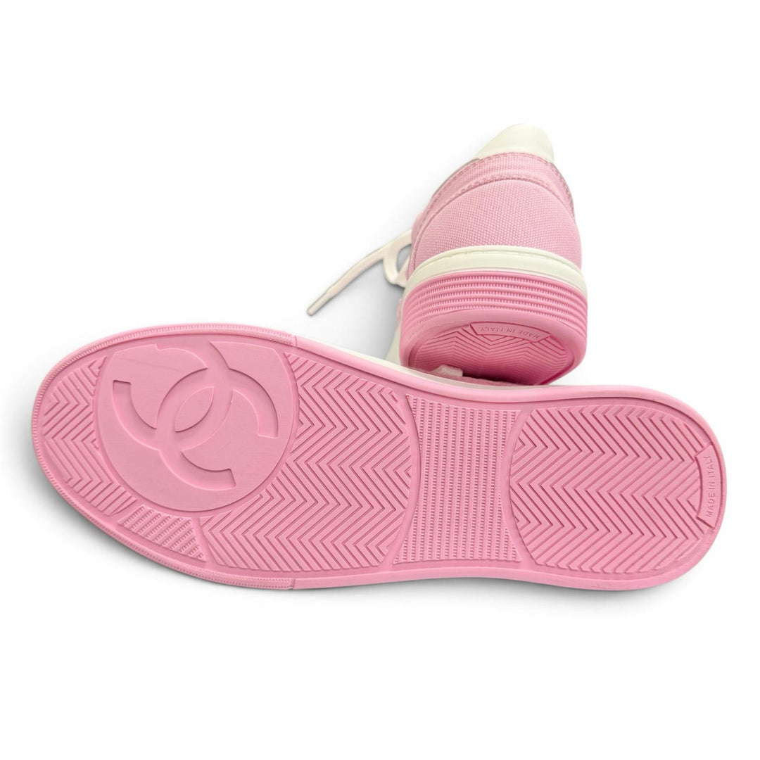 極美品△CHANEL シャネル G45352 キャンバス レザー ココマーク バイカラー スニーカー ピンク ホワイト 36 イタリア製 レディース