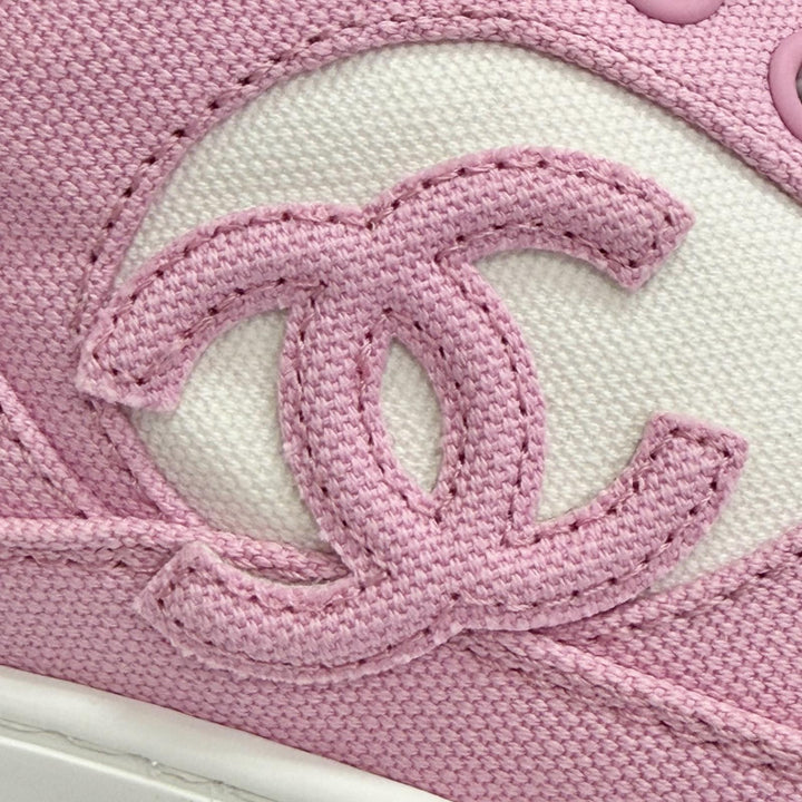 極美品△CHANEL シャネル G45352 キャンバス レザー ココマーク バイカラー スニーカー ピンク ホワイト 36 イタリア製 レディース