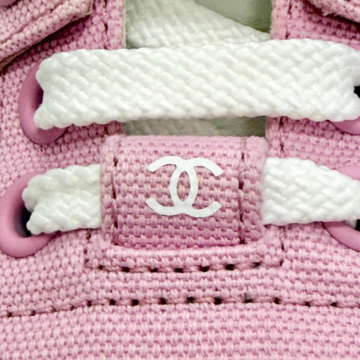 極美品△CHANEL シャネル G45352 キャンバス レザー ココマーク バイカラー スニーカー ピンク ホワイト 36 イタリア製 レディース