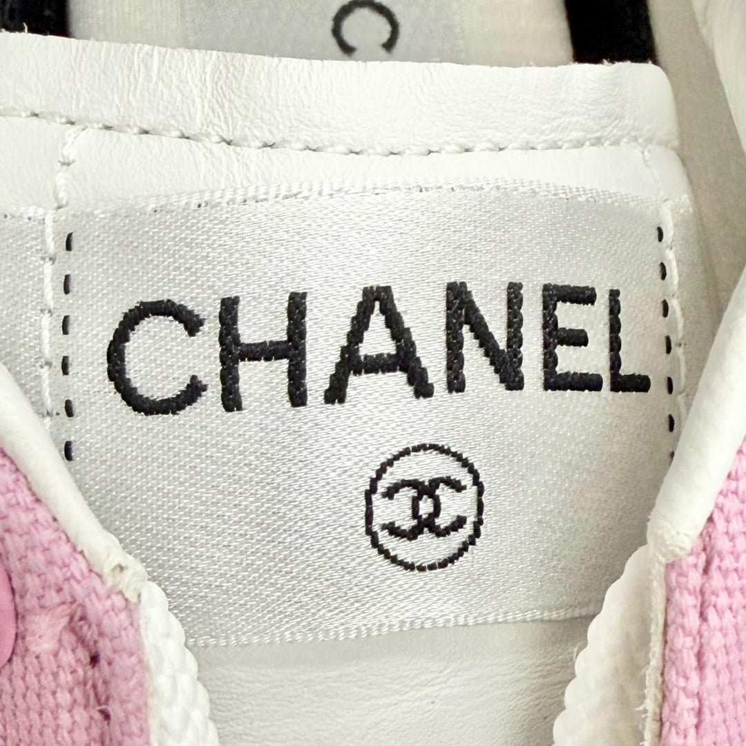 極美品△CHANEL シャネル G45352 キャンバス レザー ココマーク バイカラー スニーカー ピンク ホワイト 36 イタリア製 レディース
