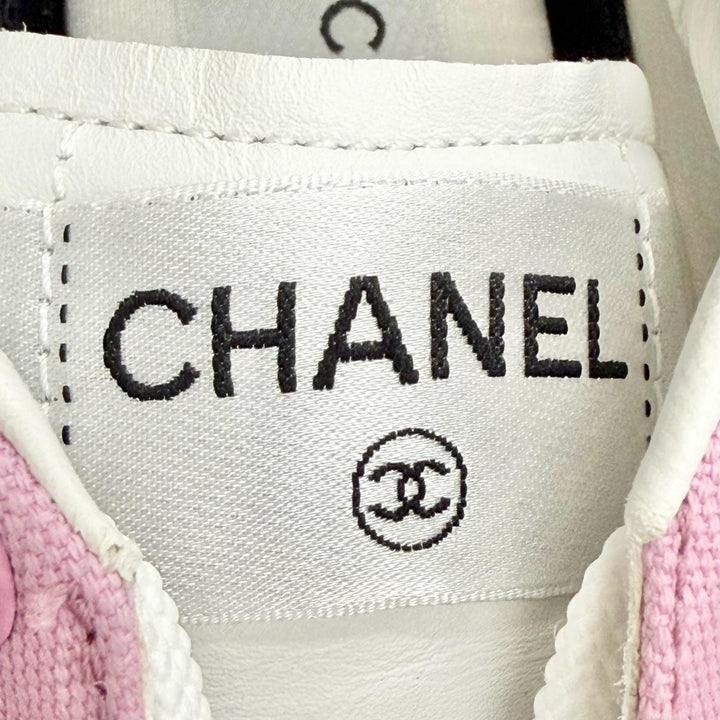 極美品△CHANEL シャネル G45352 キャンバス レザー ココマーク バイカラー スニーカー ピンク ホワイト 36 イタリア製 レディース