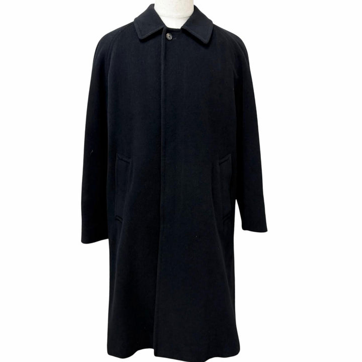 美品□Burberrys バーバリー ヴィンテージ アンゴラ 羊毛 裏ロゴ総柄 ステンカラーコート ブラック 92-170-5 日本製 正規品 メンズ