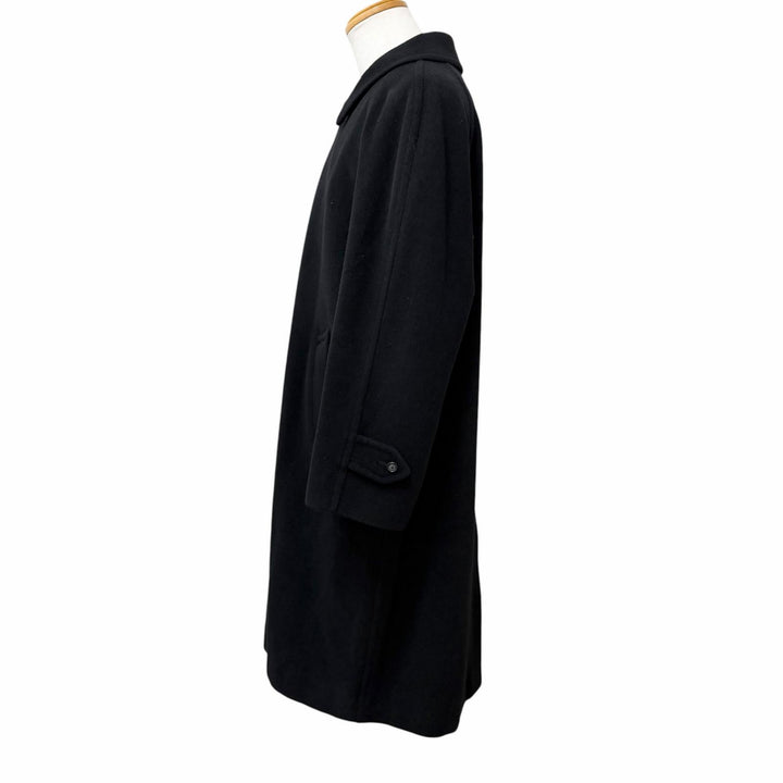 美品□Burberrys バーバリー ヴィンテージ アンゴラ 羊毛 裏ロゴ総柄 ステンカラーコート ブラック 92-170-5 日本製 正規品 メンズ
