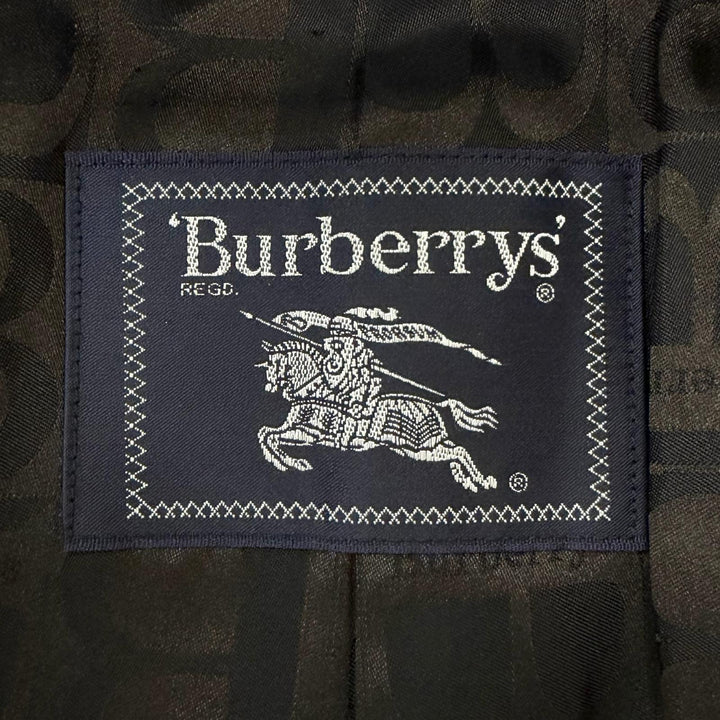 美品□Burberrys バーバリー ヴィンテージ アンゴラ 羊毛 裏ロゴ総柄 ステンカラーコート ブラック 92-170-5 日本製 正規品 メンズ