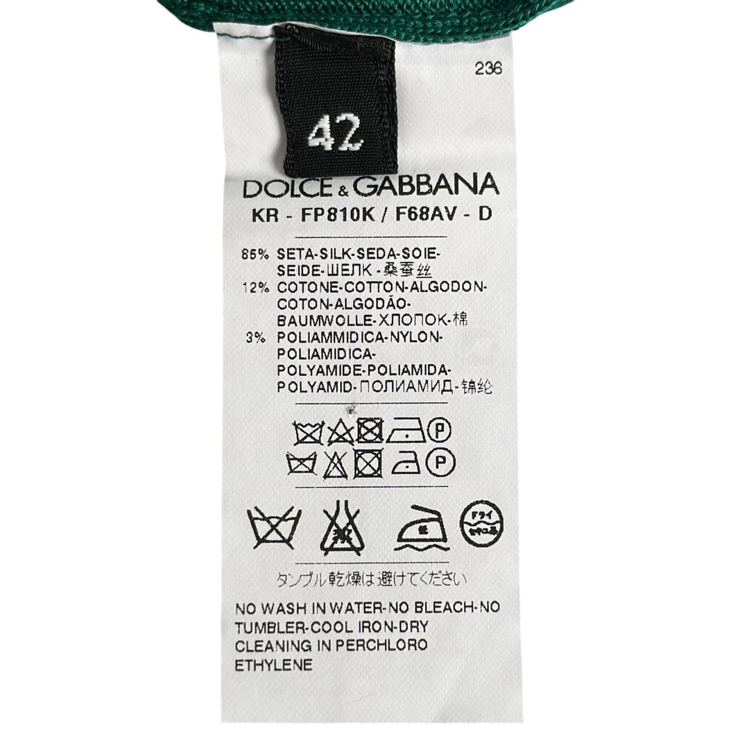 極美品▲DOLCE&amp;GABBANA ドルチェ＆ガッバーナ シルク混 ロゴボタン レース使い アンサンブル グリーン ホワイト 42 正規品 レディース