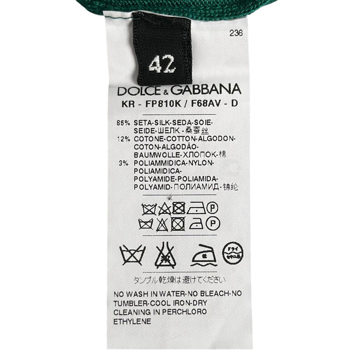 極美品▲DOLCE&amp;GABBANA ドルチェ＆ガッバーナ シルク混 ロゴボタン レース使い アンサンブル グリーン ホワイト 42 正規品 レディース