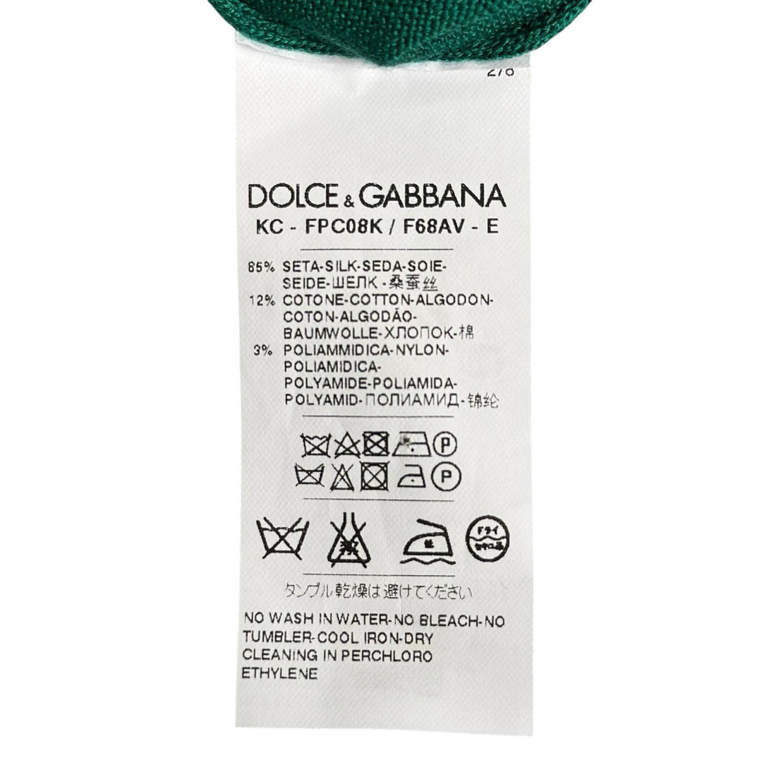 極美品▲DOLCE&amp;GABBANA ドルチェ＆ガッバーナ シルク混 ロゴボタン レース使い アンサンブル グリーン ホワイト 42 正規品 レディース