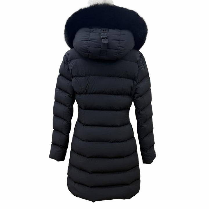 美品☆MACKAGE マッカージュ CALLA-BX ブルーフォックスファー・フード付 レザー使い ZIP UP ダウンコート ブラック S レディース