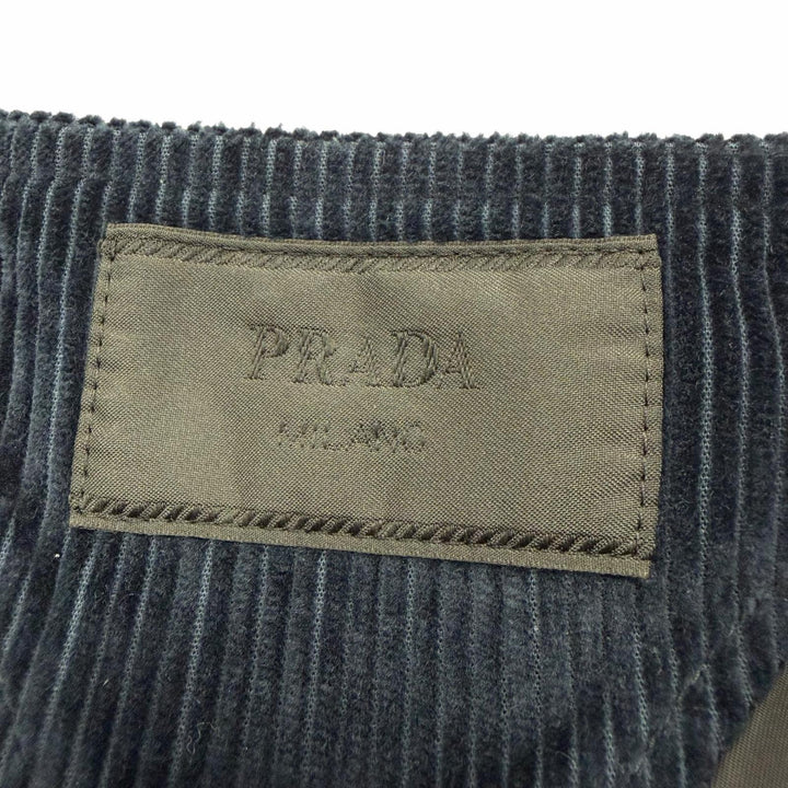 極美品▼PRADA プラダ コーデュロイ トライアングルロゴ 三角プレート ショルダーストラップ サロペット オーバーオール 紺 48 正規品