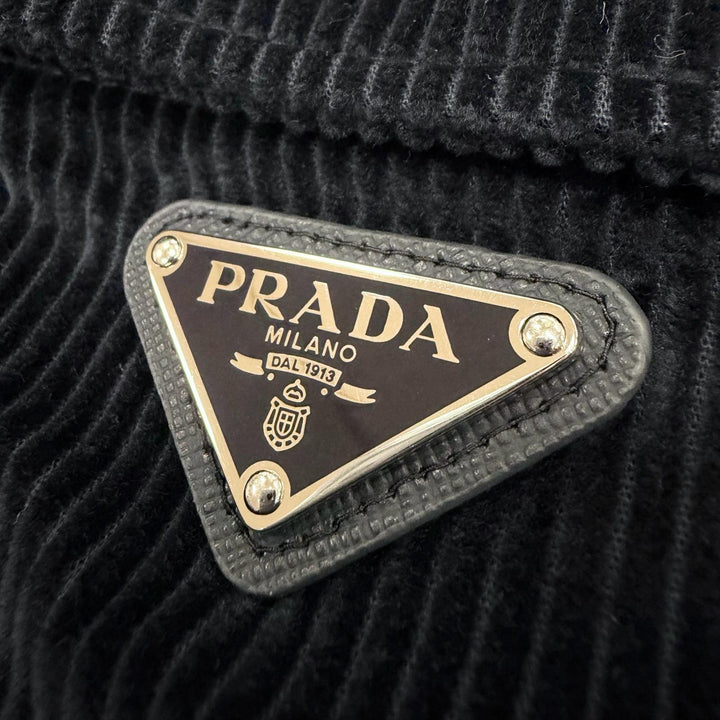 極美品▼PRADA プラダ コーデュロイ トライアングルロゴ 三角プレート ショルダーストラップ サロペット オーバーオール 紺 48 正規品