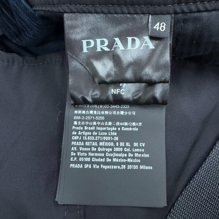 極美品▼PRADA プラダ コーデュロイ トライアングルロゴ 三角プレート ショルダーストラップ サロペット オーバーオール 紺 48 正規品