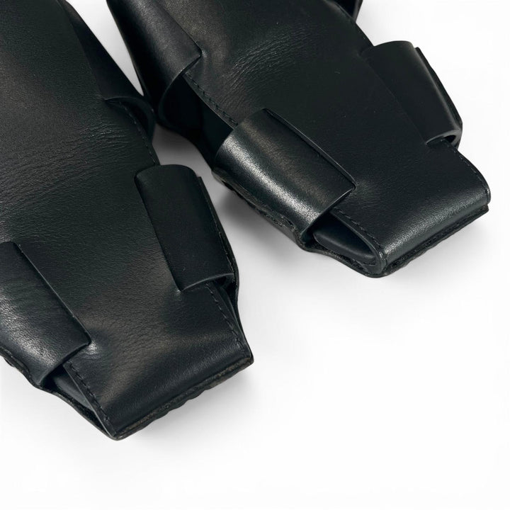 美品▲HERMES エルメス 181041Z RUSE ルーズ スクエアトゥ グルカミュール レザー サンダル ブラック 35 イタリア製 レディース