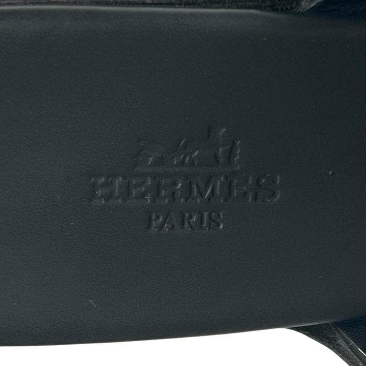 美品▲HERMES エルメス 181041Z RUSE ルーズ スクエアトゥ グルカミュール レザー サンダル ブラック 35 イタリア製 レディース
