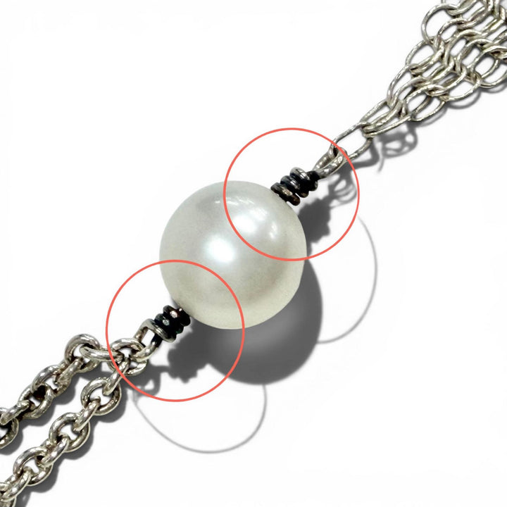 美品◇TIFFANY&amp;Co. ティファニー SV925 フレッシュウォーターパール メッシュ タッセル ペンダント ネックレス シルバー 重量3.0g