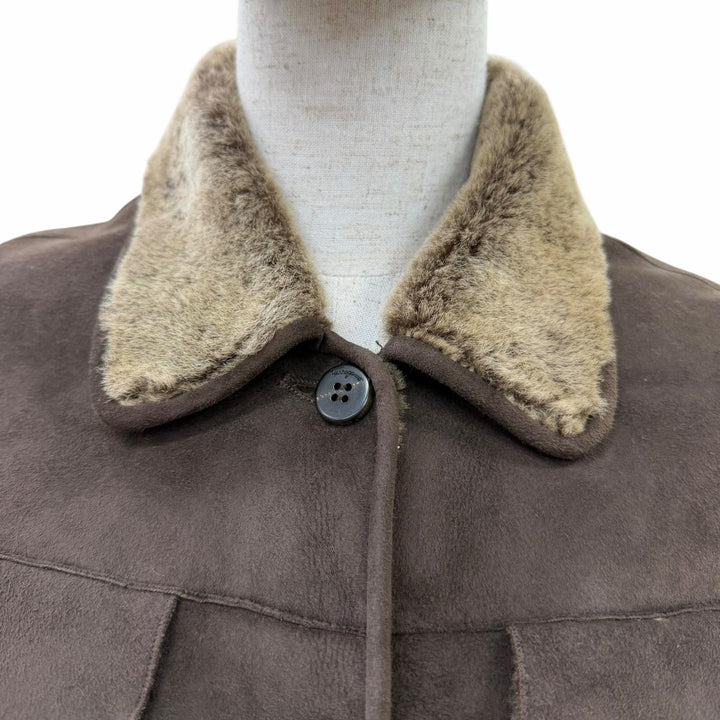 美品☆Salvatore Ferragamo サルヴァトーレフェラガモ ロゴボタン付 ムートンコート ジャケット ブラウン 42 伊製 正規品 レディース