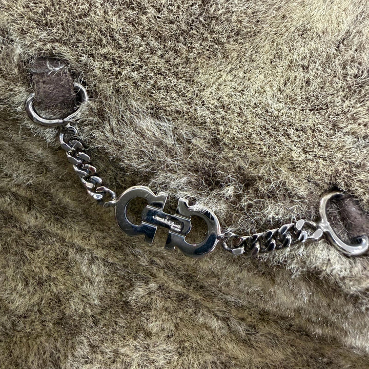 美品☆Salvatore Ferragamo サルヴァトーレフェラガモ ロゴボタン付 ムートンコート ジャケット ブラウン 42 伊製 正規品 レディース