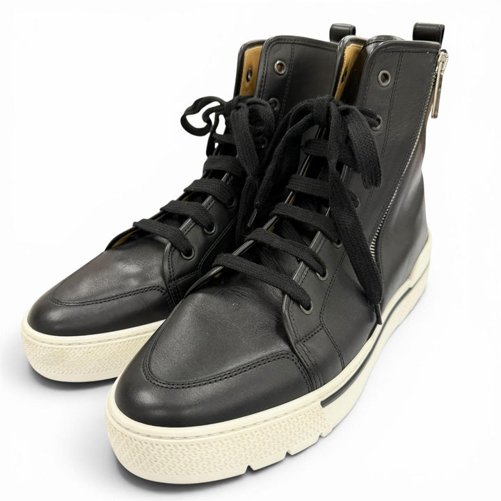 極美品▼HERMES エルメス 182355ZH レザー Hロゴ入り サイドジップ レースアップ ハイカットスニーカー ブラック 41.5 メンズ 保存袋付き