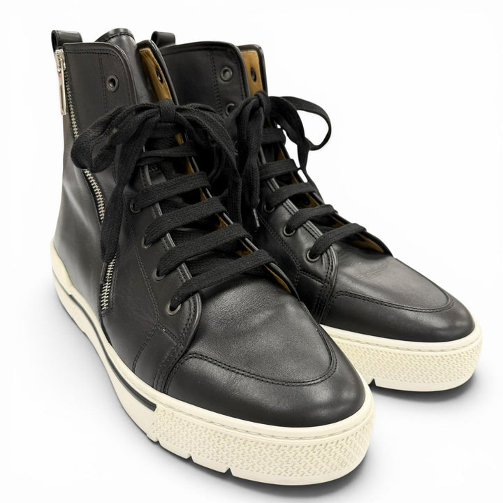 極美品▼HERMES エルメス 182355ZH レザー Hロゴ入り サイドジップ レースアップ ハイカットスニーカー ブラック 41.5 メンズ 保存袋付き