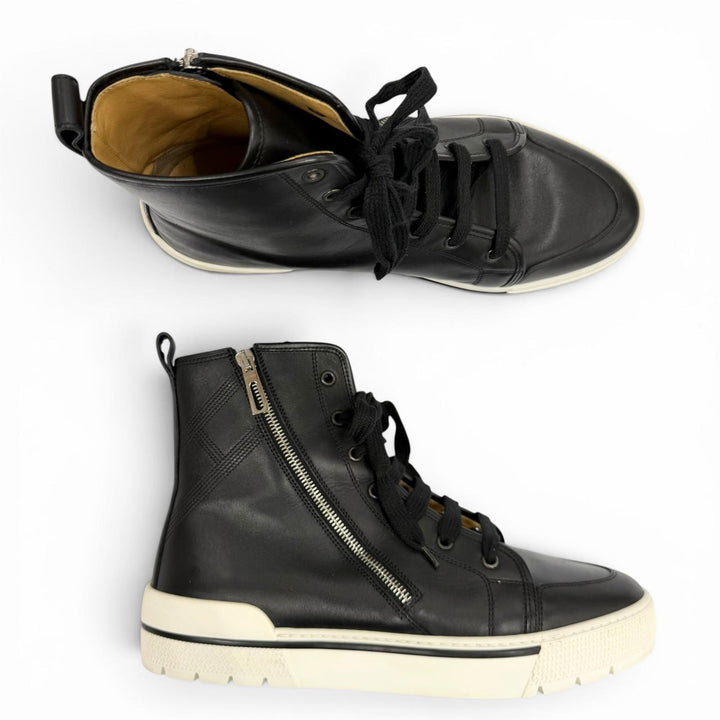 極美品▼HERMES エルメス 182355ZH レザー Hロゴ入り サイドジップ レースアップ ハイカットスニーカー ブラック 41.5 メンズ 保存袋付き